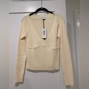 Who What Wear Collection: Anneliese Herringbone Long-Sleeve Top Crème XL NWT